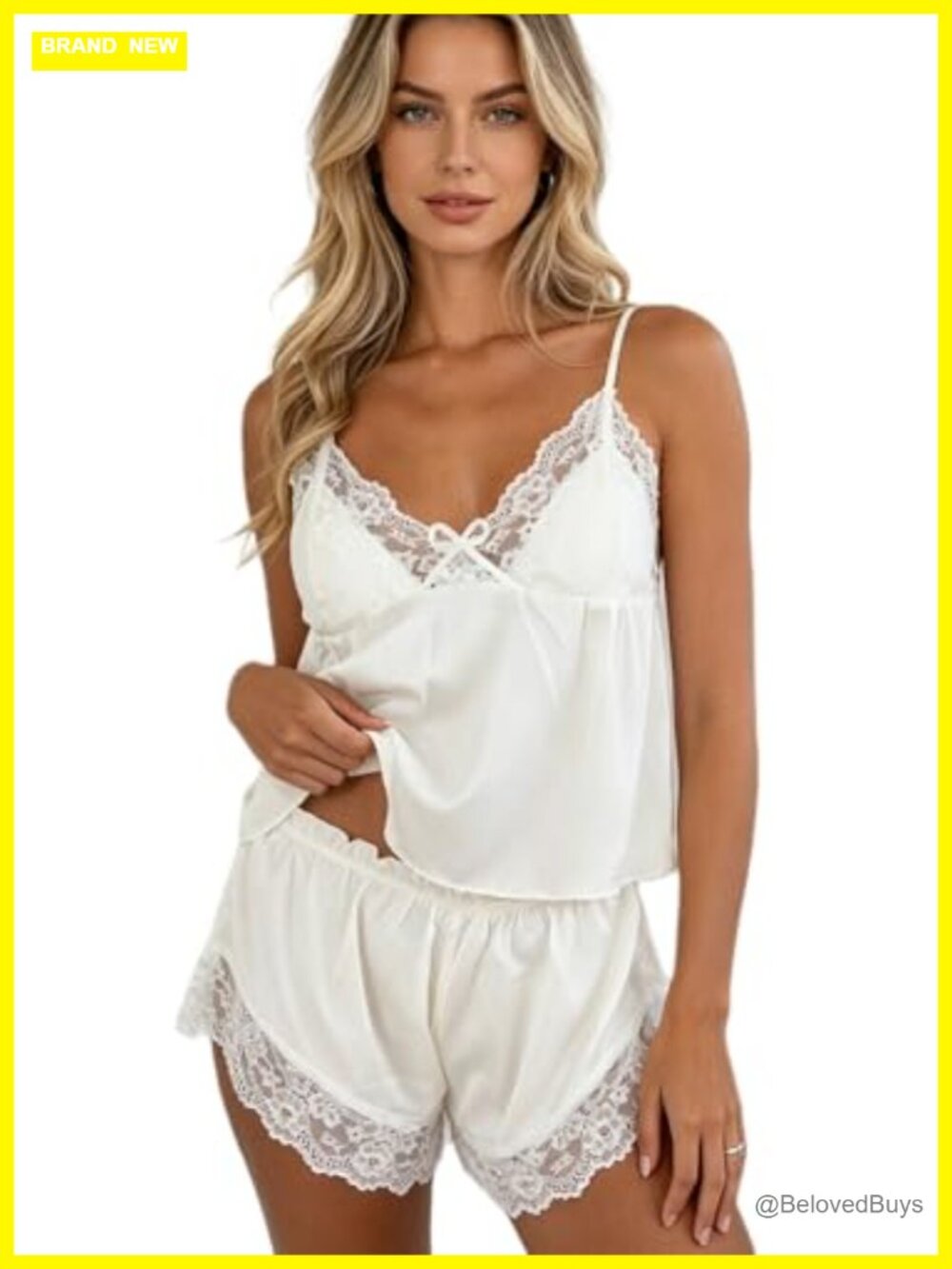 Satin Lace Pajama Set 2 Piece Silk Lingerie Cami Shorts Bridesmaid Bridal PJ